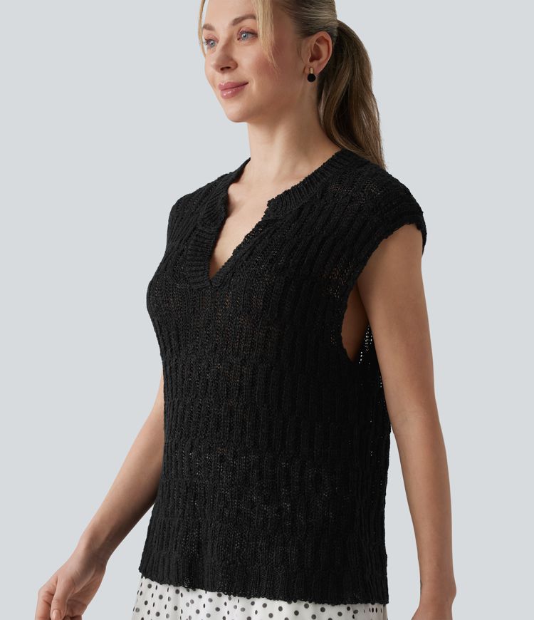Pull resort col V manches courtes