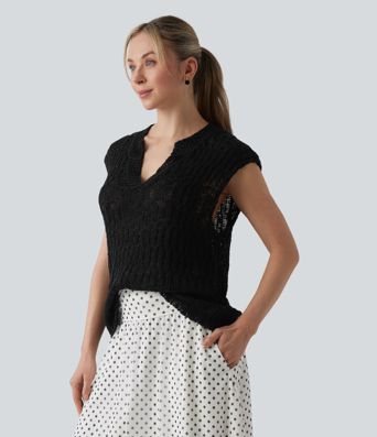 Pull resort col V manches courtes