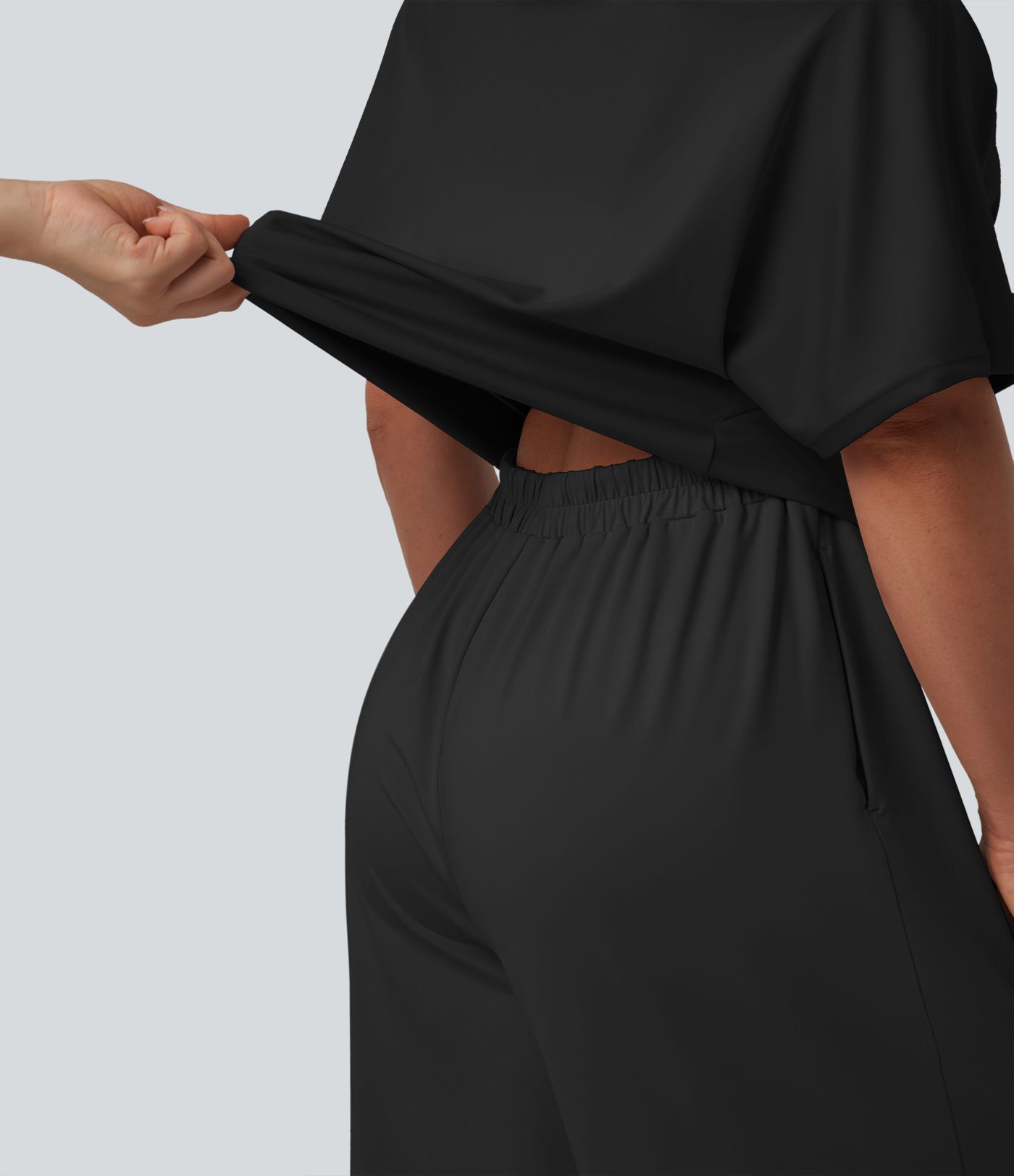 One-shoulder Short Sleeve Split Hem Casual Jumpsuit with Pockets-Easy Peezy