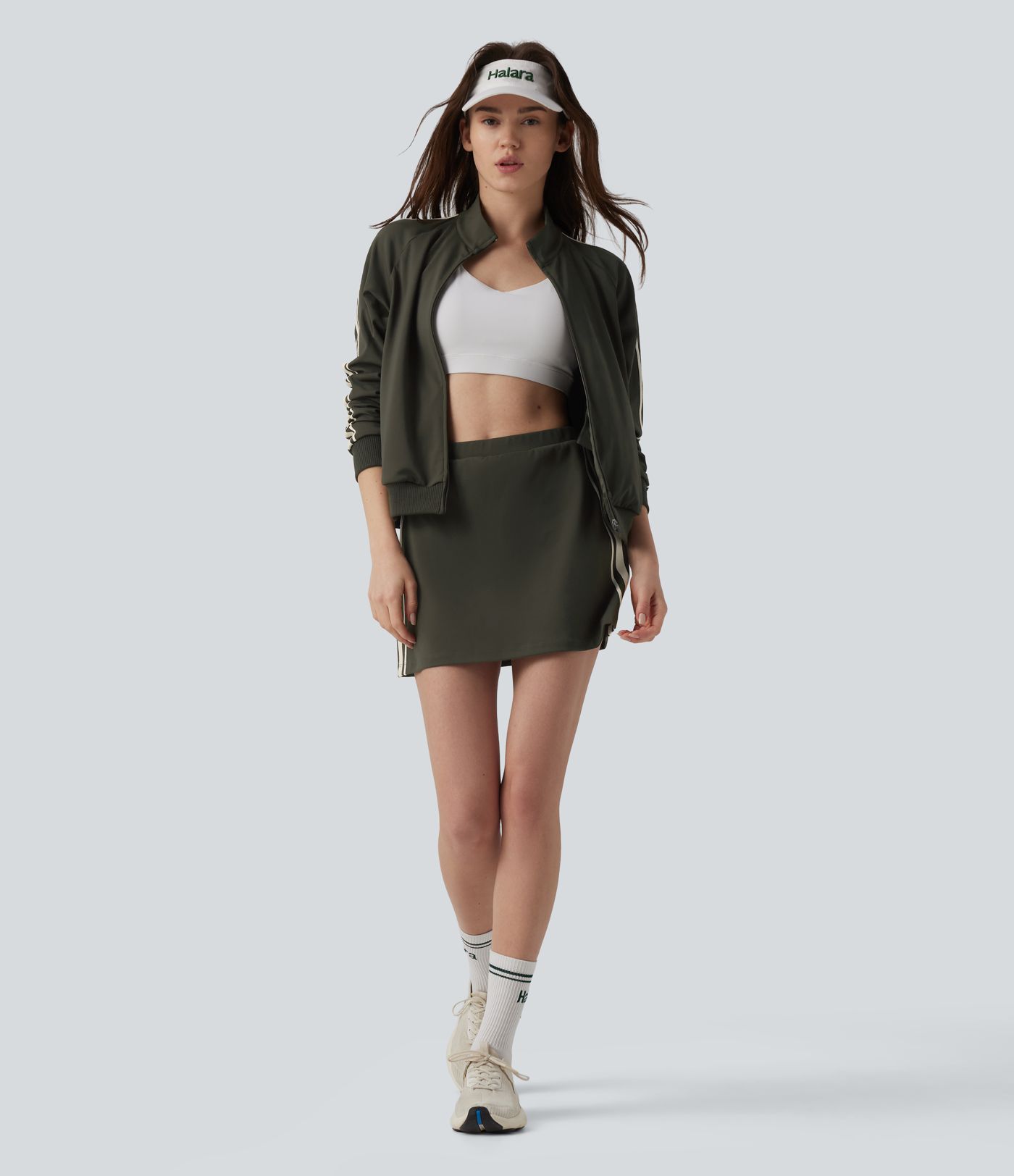 DayStretch Stand Collar Color Block Stripes Workout Jacket with Pockets