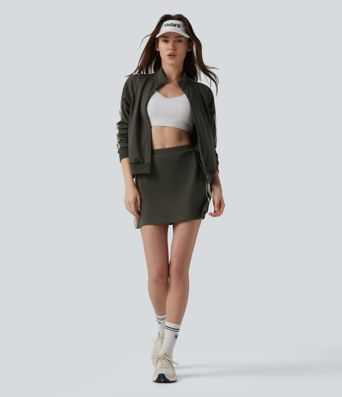 DayStretch Stand Collar Color Block Stripes Workout Jacket with Pockets