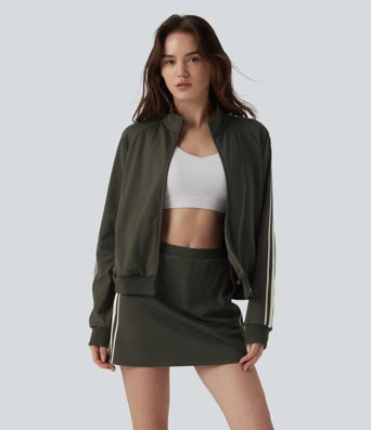 DayStretch Stand Collar Color Block Stripes Workout Jacket with Pockets