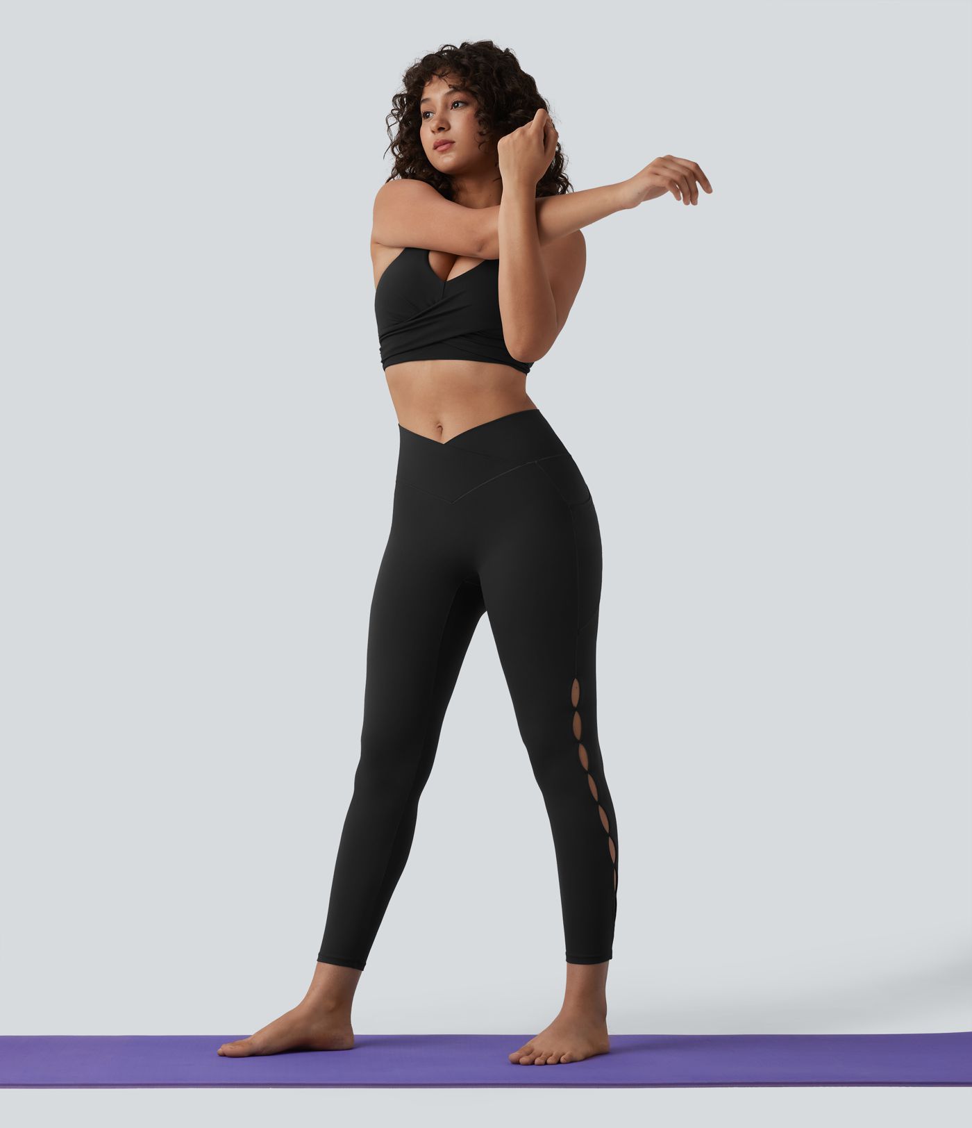 SoftlyZero™ Crossover High Waisted Cut-out Yoga 7/8 Leggings with Pockets-UPF50+