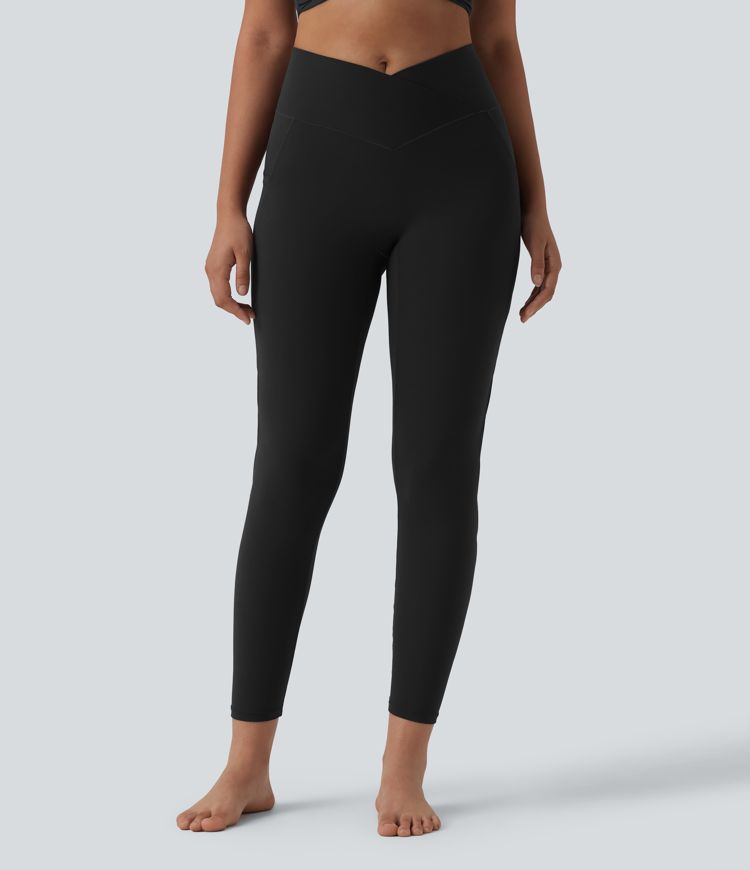 SoftlyZero™ Crossover High Waisted Cut-out Yoga 7/8 Leggings with Pockets-UPF50+