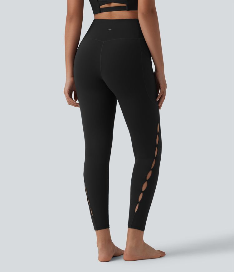 SoftlyZero™ Crossover High Waisted Cut-out Yoga 7/8 Leggings with Pockets-UPF50+