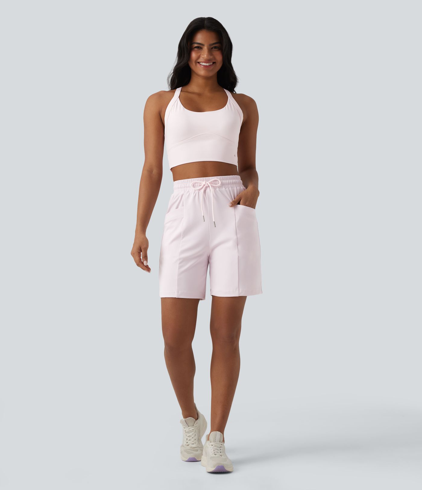 SoftlyZero™ Airy High Waisted Drawstring Cool Touch Yoga Bermuda Shorts with Pockets-UPF50+