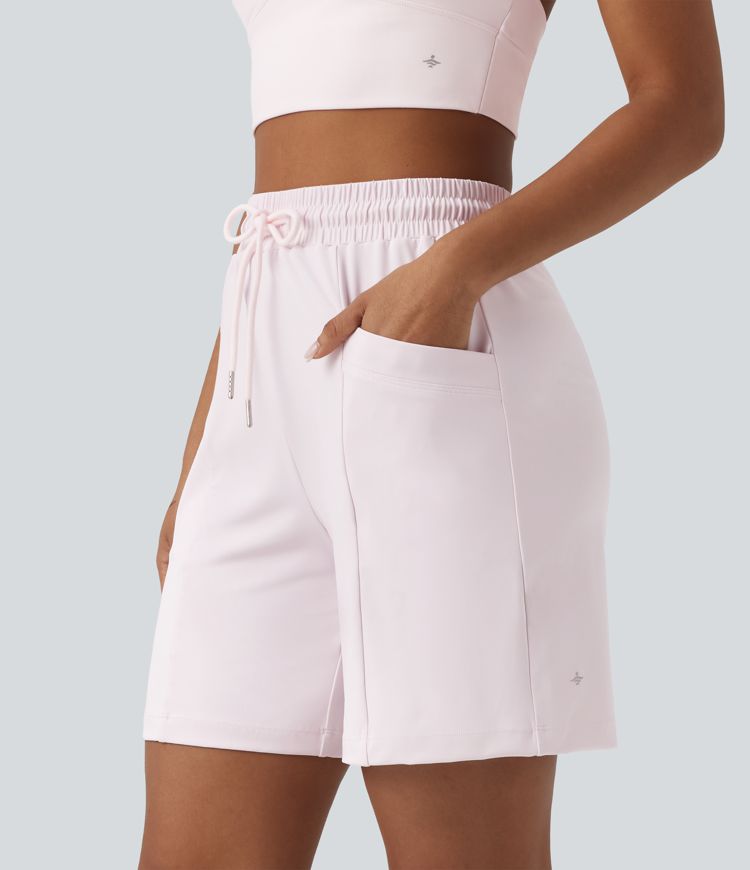 SoftlyZero™ Airy High Waisted Drawstring Cool Touch Yoga Bermuda Shorts with Pockets-UPF50+