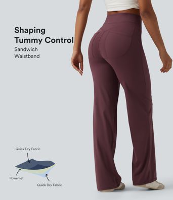 High Waisted Tummy Control Cool Touch Quick Dry Casual Straight Leg Pants with Pockets