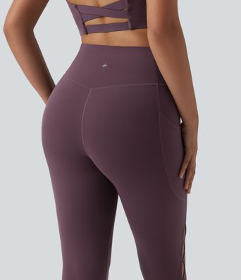 SoftlyZero™ Crossover High Waisted Cut-out Yoga 7/8 Leggings with Pockets-UPF50+