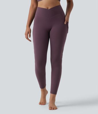 SoftlyZero™ Crossover High Waisted Cut-out Yoga 7/8 Leggings with Pockets-UPF50+