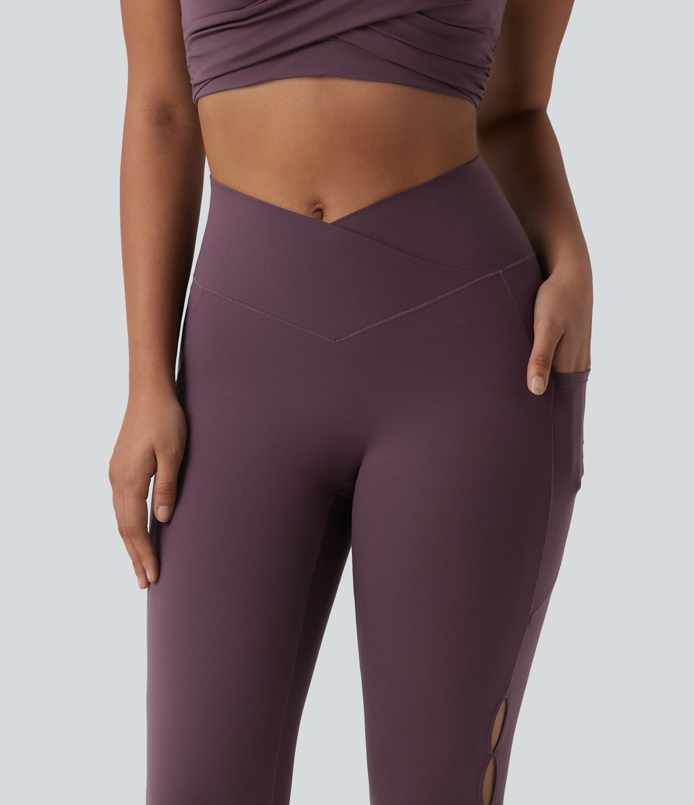SoftlyZero™ Crossover High Waisted Cut-out Yoga 7/8 Leggings with Pockets-UPF50+