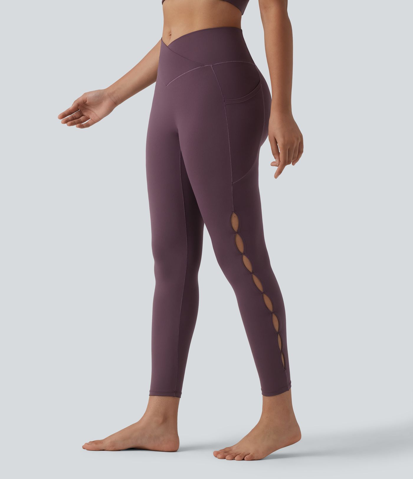 SoftlyZero™ Crossover High Waisted Cut-out Yoga 7/8 Leggings with Pockets-UPF50+