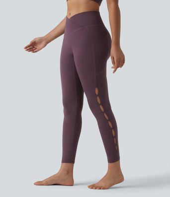 SoftlyZero™ Crossover High Waisted Cut-out Yoga 7/8 Leggings with Pockets-UPF50+