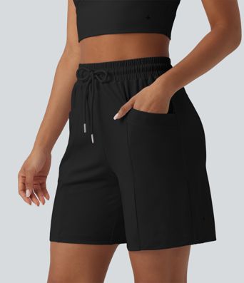 SoftlyZero™ Airy High Waisted Drawstring Cool Touch Yoga Bermuda Shorts with Pockets-UPF50+