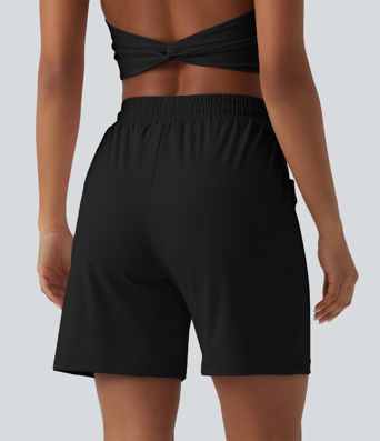 SoftlyZero™ Airy High Waisted Drawstring Cool Touch Yoga Bermuda Shorts with Pockets-UPF50+