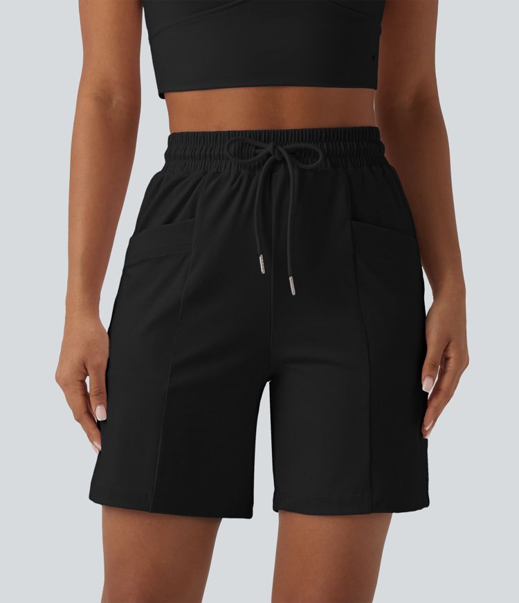 SoftlyZero™ Airy High Waisted Drawstring Cool Touch Yoga Bermuda Shorts with Pockets-UPF50+