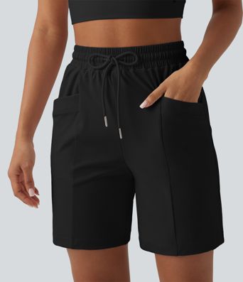 SoftlyZero™ Airy High Waisted Drawstring Cool Touch Yoga Bermuda Shorts with Pockets-UPF50+