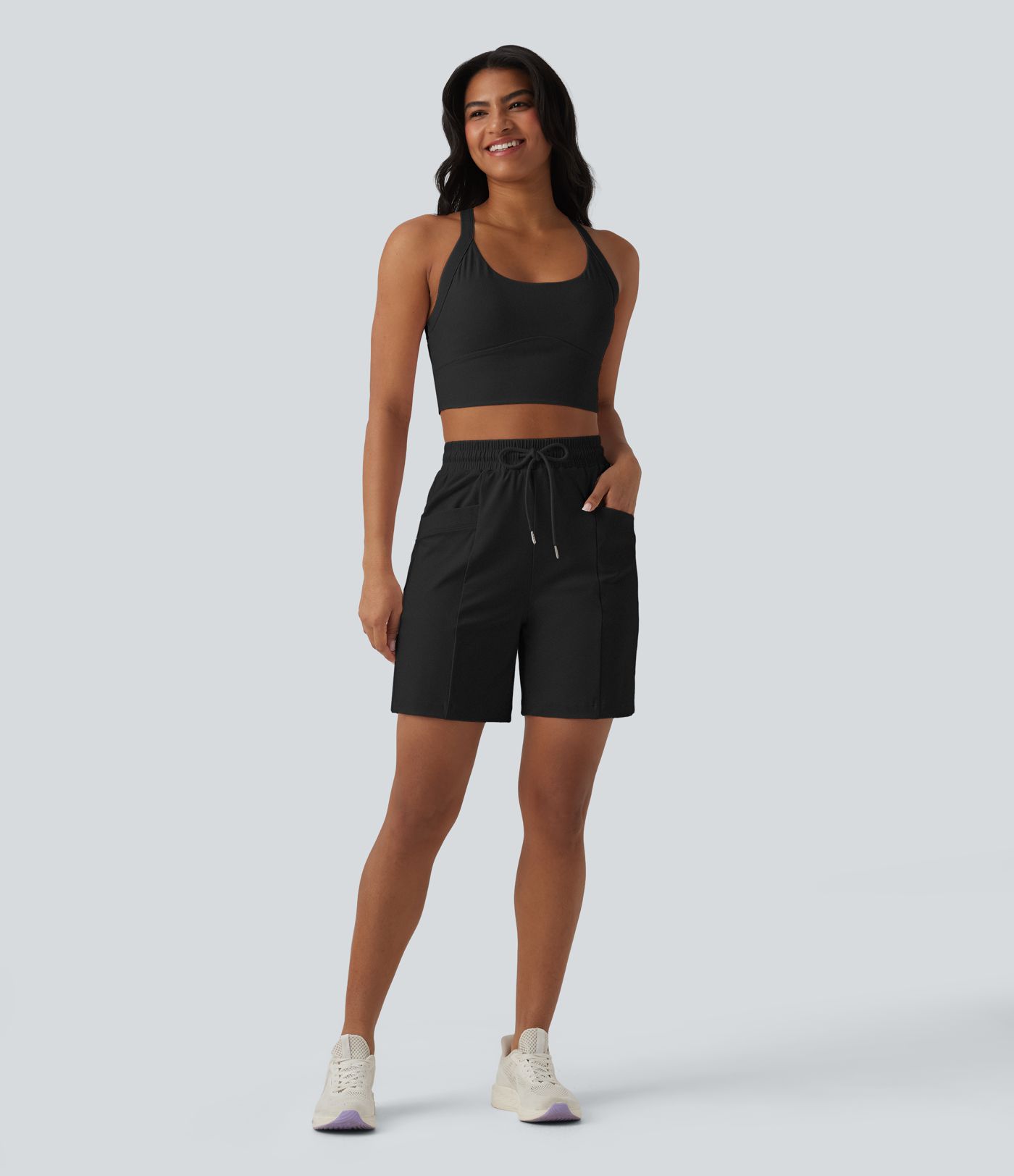 SoftlyZero™ Airy High Waisted Drawstring Cool Touch Yoga Bermuda Shorts with Pockets-UPF50+