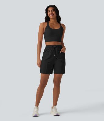 SoftlyZero™ Airy High Waisted Drawstring Cool Touch Yoga Bermuda Shorts with Pockets-UPF50+