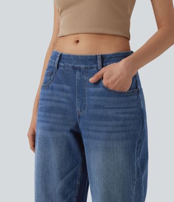 Jean Barrel Halara Flex™ casual taille basse jambes tonneau avec poches