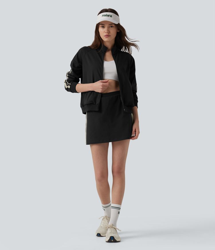 DayStretch Stand Collar Color Block Stripes Workout Jacket with Pockets