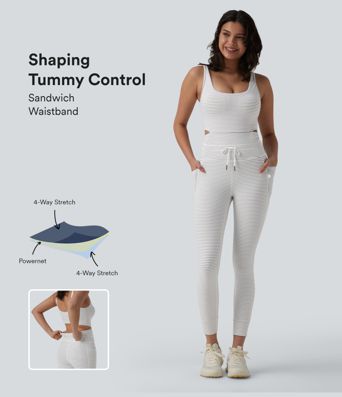 U Neck Cut Out Drawstring Tummy Control Stripe Yoga Jumpsuit with Pockets-Easy Peezy Edition
