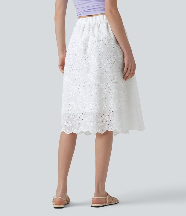 Jupe évasée plage broderie anglaise taille haute