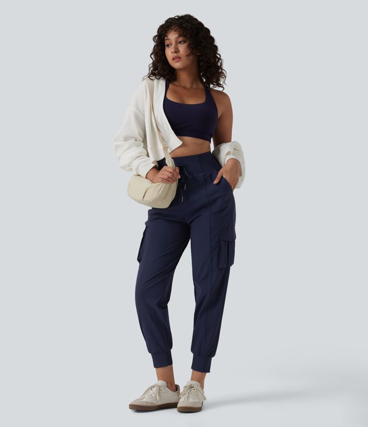 High Waisted Drawstring Quick Dry Cool Touch Casual Cargo Joggers with Pockets-UPF40+