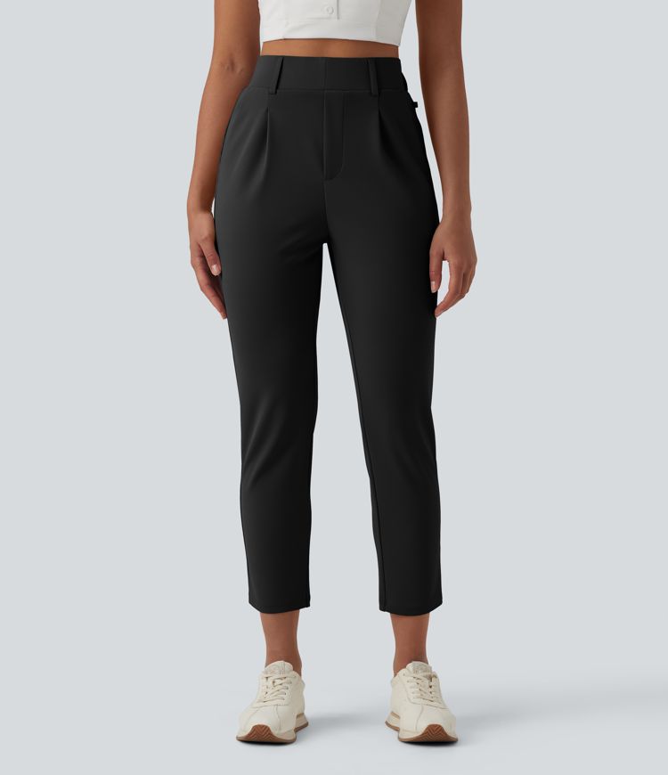 Pantalon de golf en crêpe taille haute, coupe fuselée, avec poches