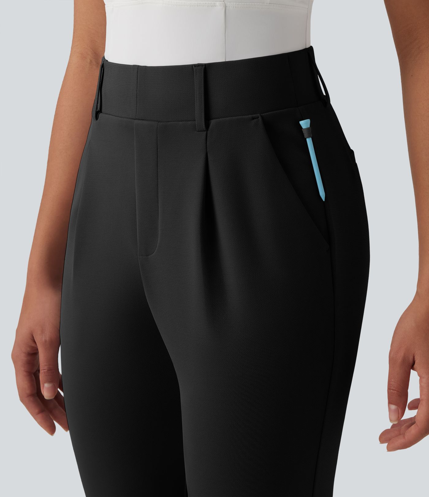 Pantalon de golf en crêpe taille haute, coupe fuselée, avec poches
