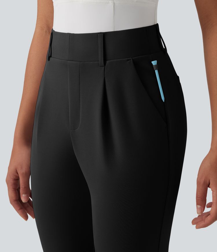 Pantalon de golf en crêpe taille haute, coupe fuselée, avec poches