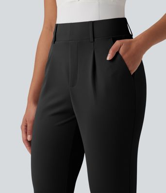 Pantalon de golf en crêpe taille haute, coupe fuselée, avec poches