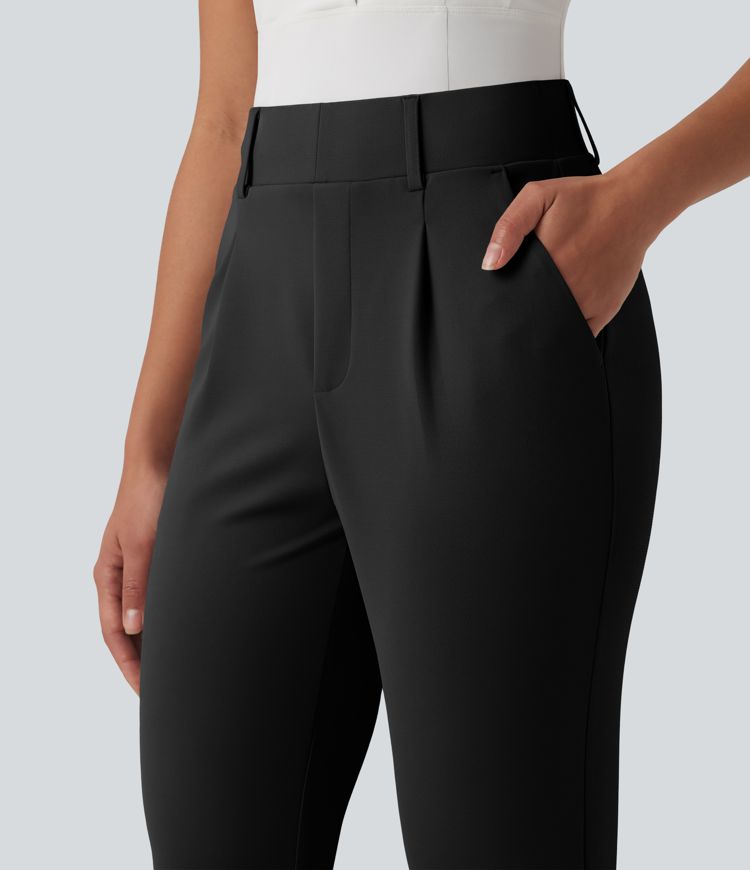 Pantalon de golf en crêpe taille haute, coupe fuselée, avec poches