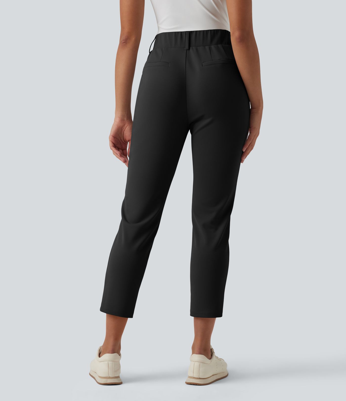 Pantalon de golf en crêpe taille haute, coupe fuselée, avec poches
