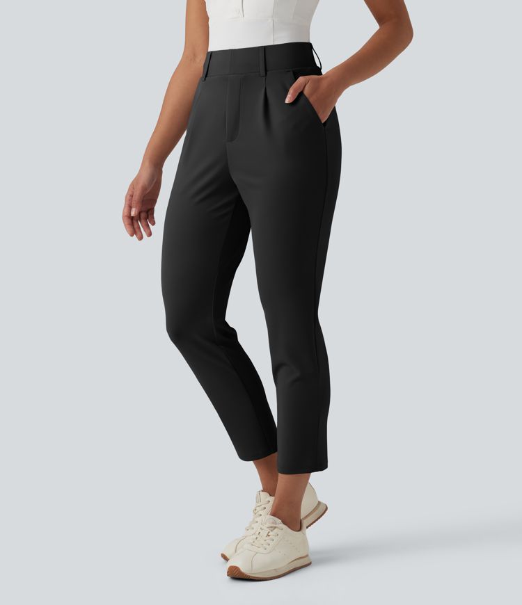 Pantalon de golf en crêpe taille haute, coupe fuselée, avec poches