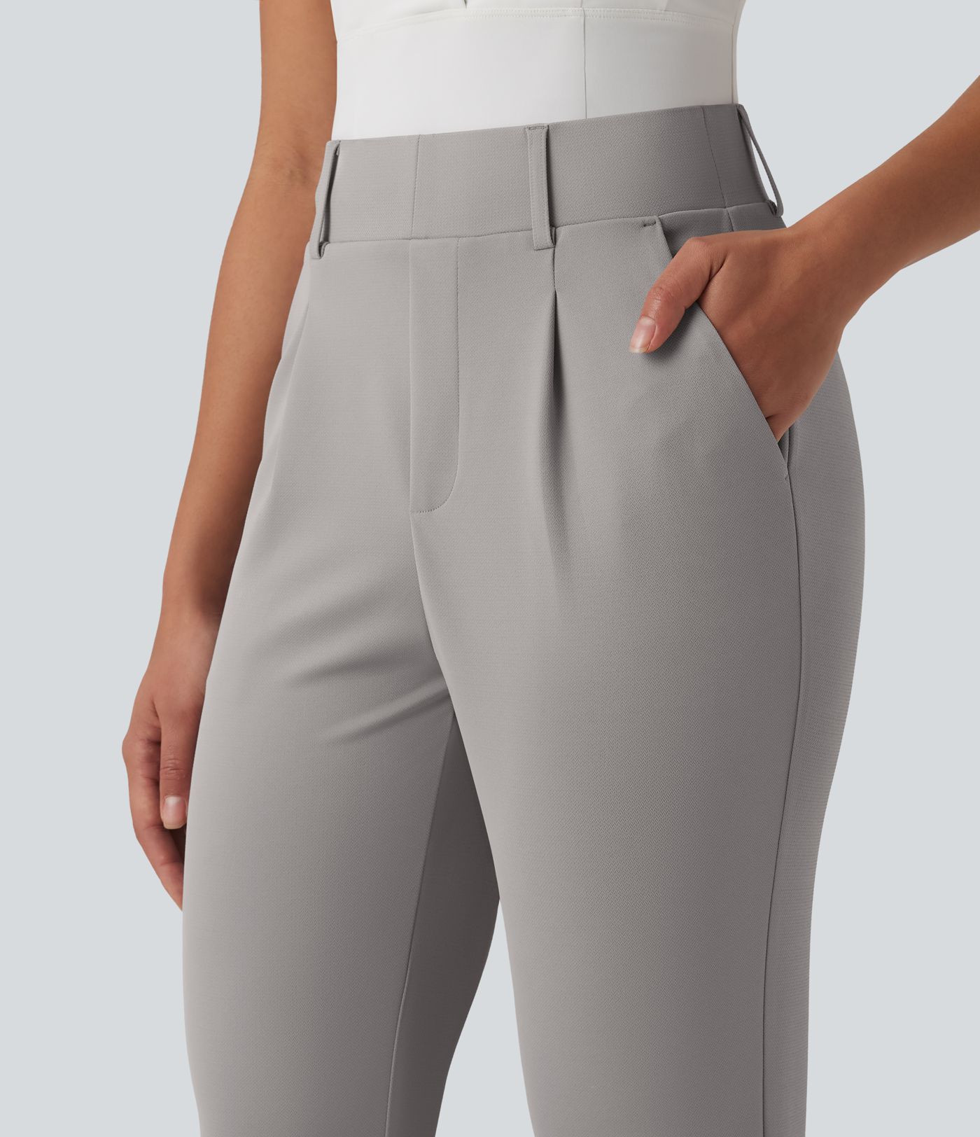 Pantalon de golf fuselé crêpe taille haute avec poches