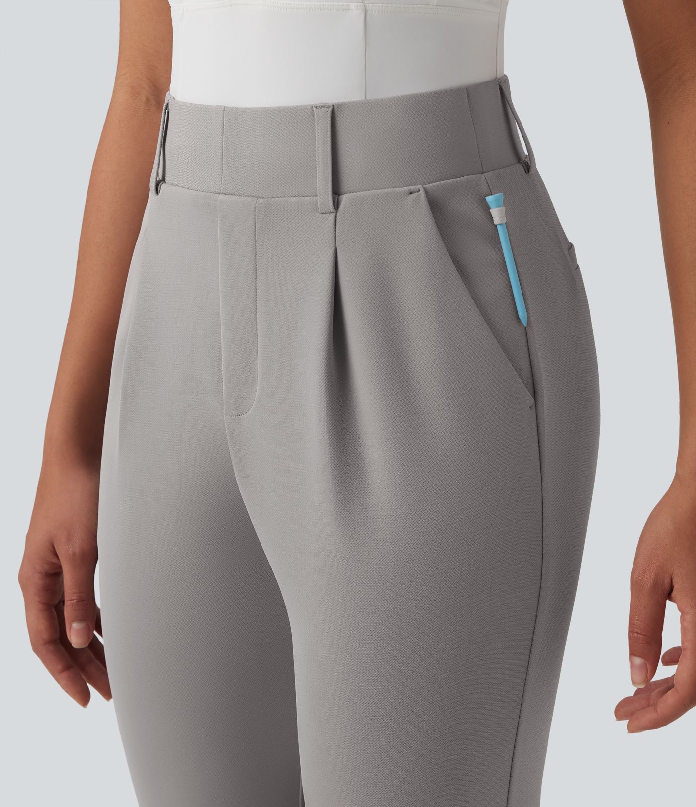 Pantalon de golf fuselé crêpe taille haute avec poches