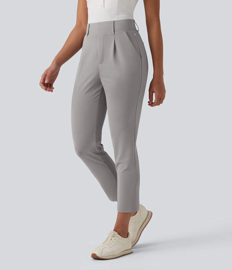 Pantalon de golf fuselé crêpe taille haute avec poches