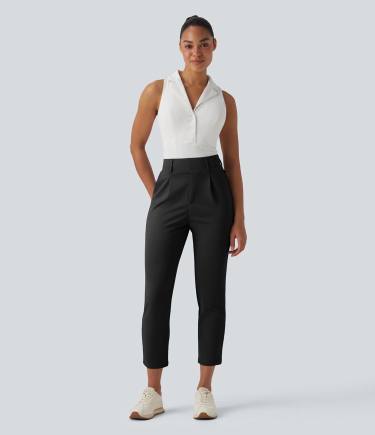 Pantalon de golf en crêpe taille haute, coupe fuselée, avec poches
