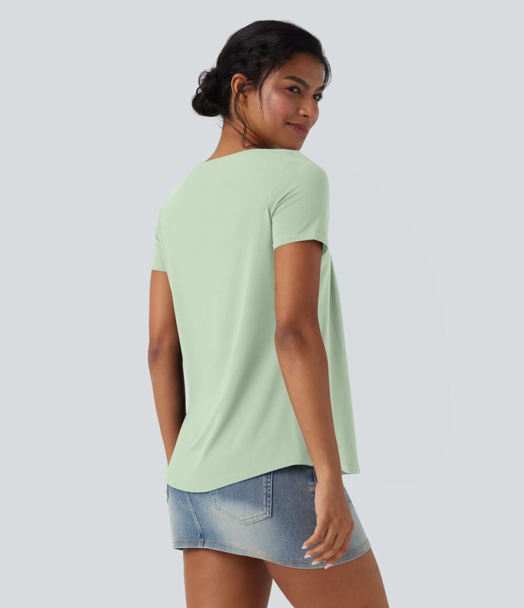 Haut casual col carré manches courtes