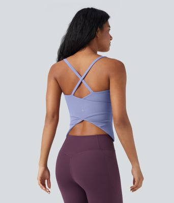 Scoop Neck Crisscross Back Crossover Hem Yoga Cami Top