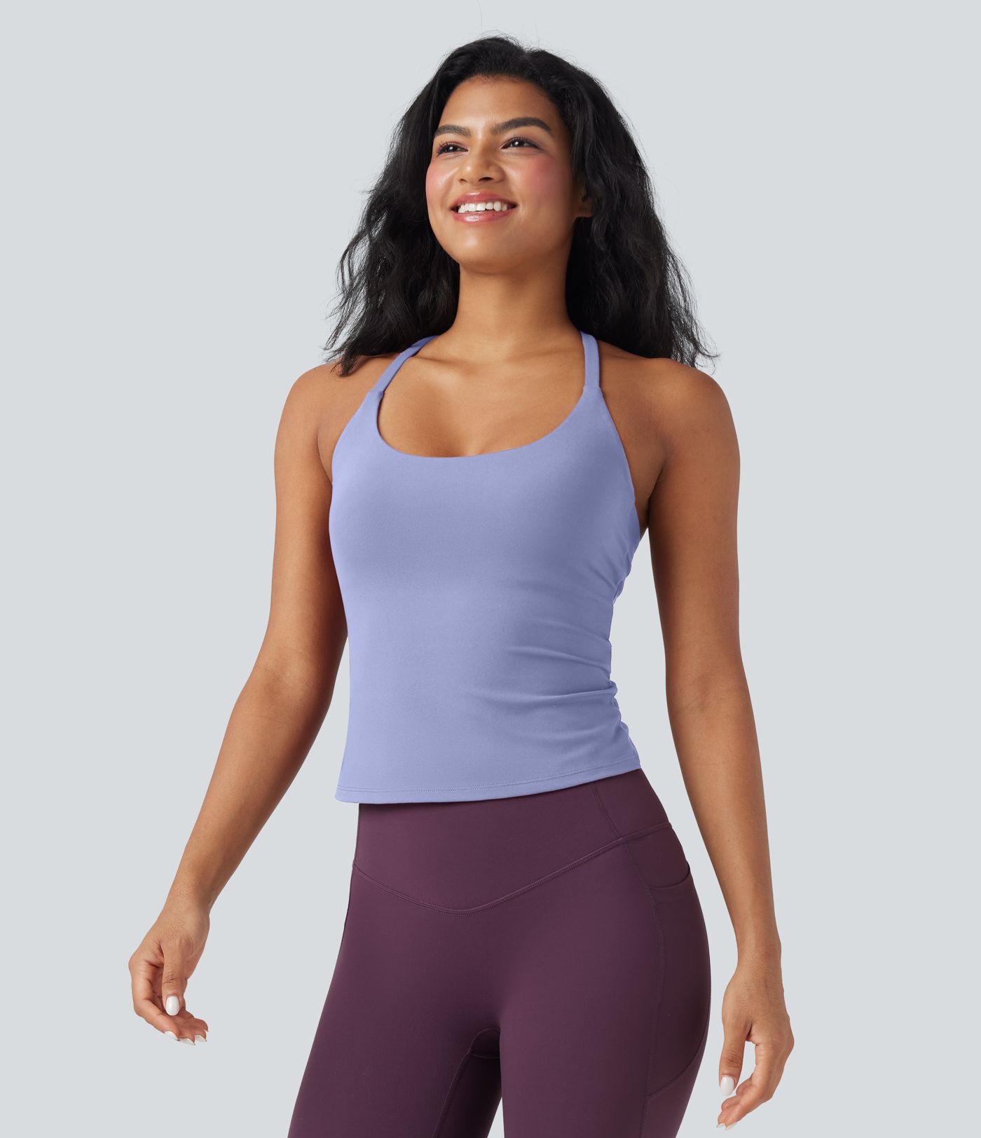 Scoop Neck Crisscross Back Crossover Hem Yoga Cami Top