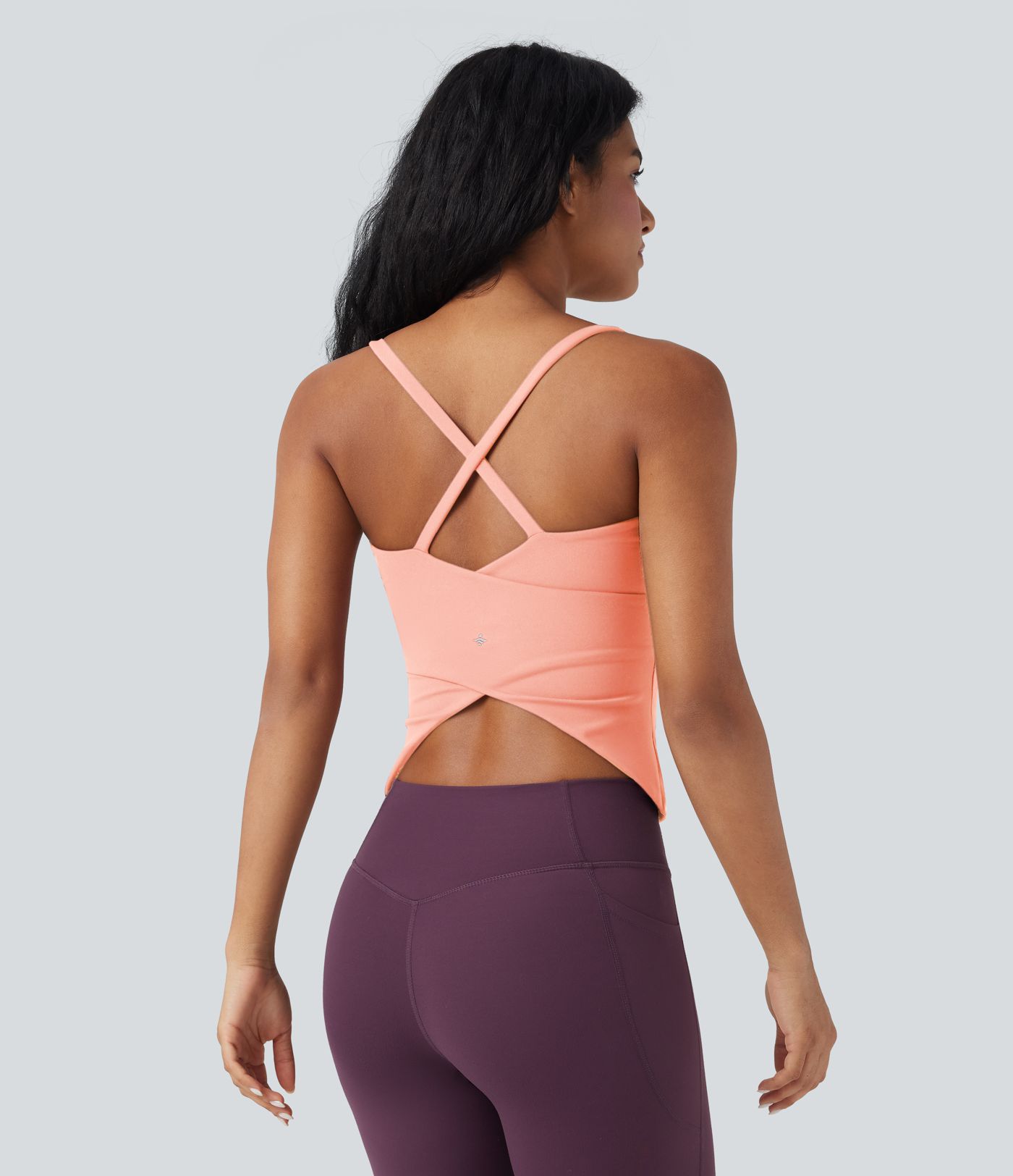 Scoop Neck Crisscross Back Crossover Hem Yoga Cami Top