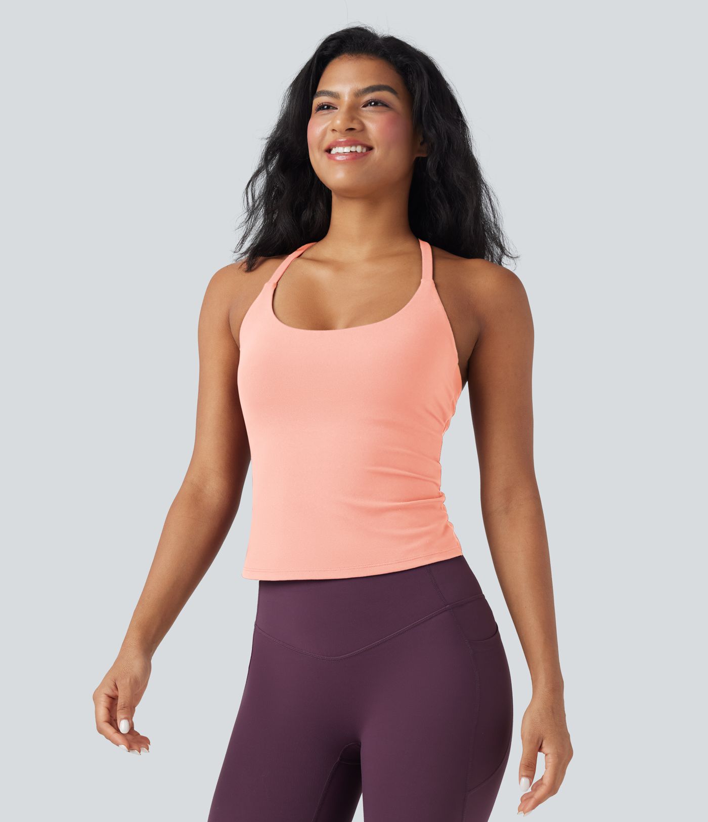 Scoop Neck Crisscross Back Crossover Hem Yoga Cami Top