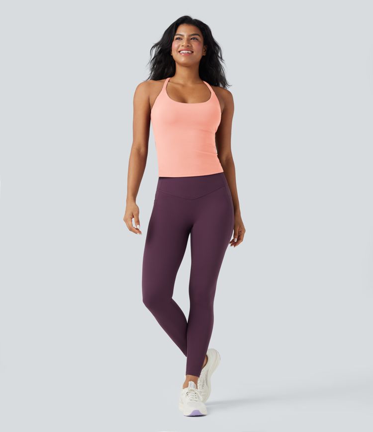 Scoop Neck Crisscross Back Crossover Hem Yoga Cami Top