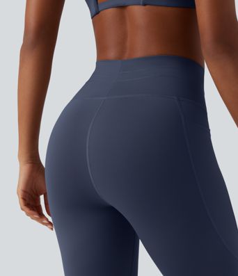 High Waisted Drawstring Plain Yoga 7/8 Leggings with Pockets