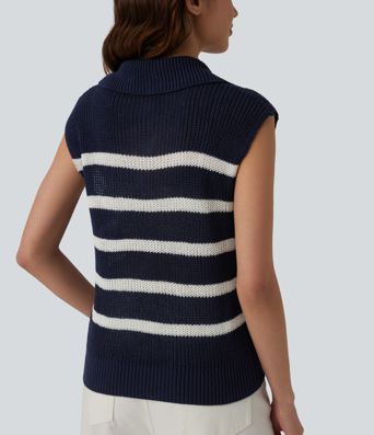 Pull rayé sans manches à demi-fermeture éclair, style décontracté