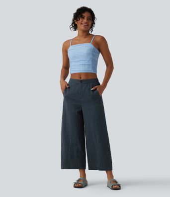 Mid Rise Casual Barrel Leg Pants with Pockets