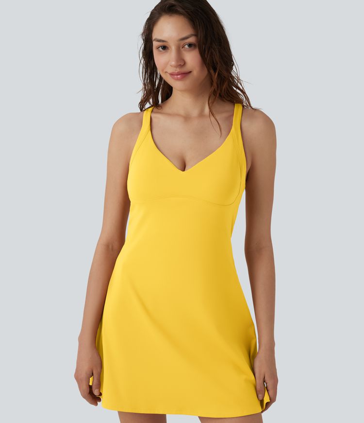 SoftlyZero™ Rochie mini 2-în-1 pentru dans și activă, din pluș, cu decolteu în V și buzunare — Ediția Easy Peezy