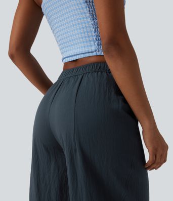 Mid Rise Casual Barrel Leg Pants with Pockets